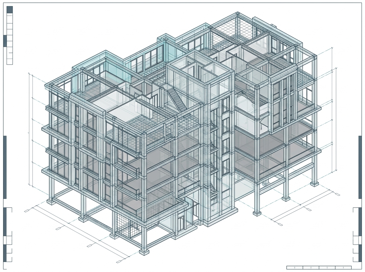 Estructura alámbrica BIM y nube de puntos