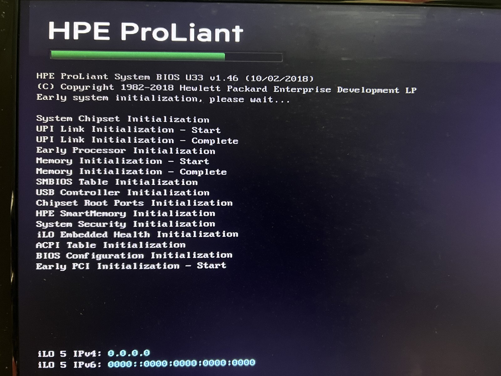 Arranque e inicialización del sistema BIOS y hardware del servidor HPE ProLiant