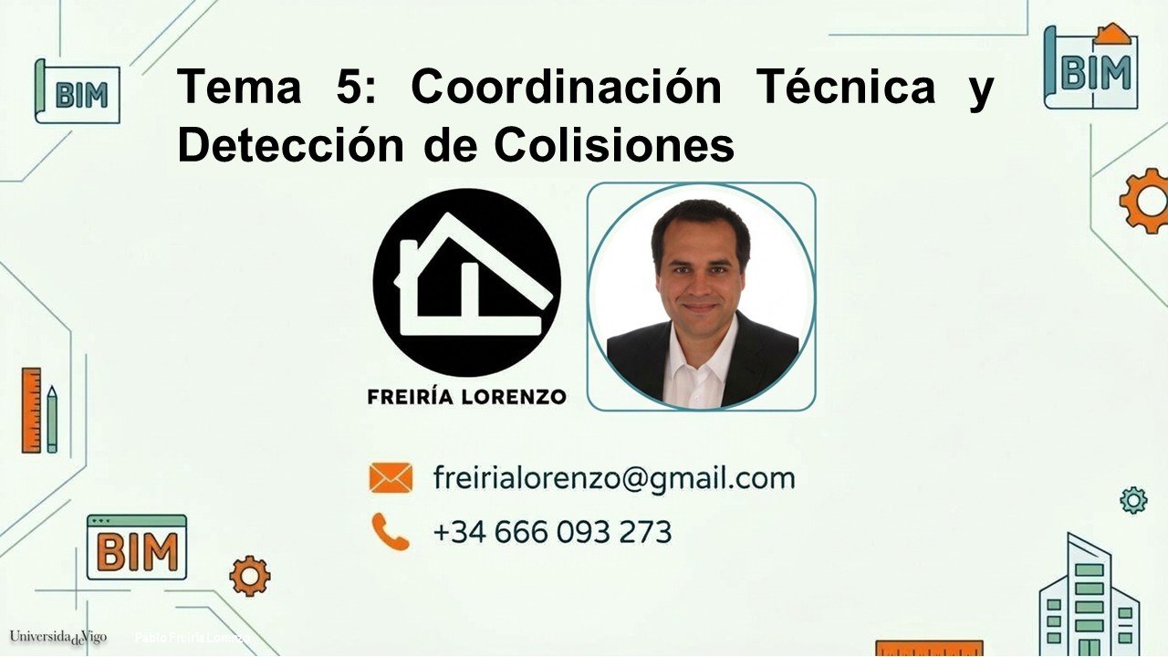 Portada de la presentación del Tema 5 Coordinación Técnica y Detección de Colisiones impartido por Pablo Freiría Lorenzo en la Universidad de Vigo