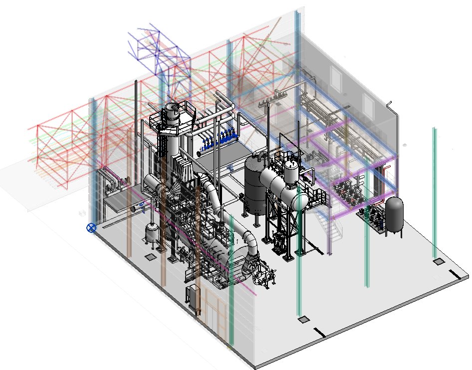 Modelo 3D BIM e isometría de coordinación de tuberías e instalaciones en la fábrica de Estrella Galicia en Morás