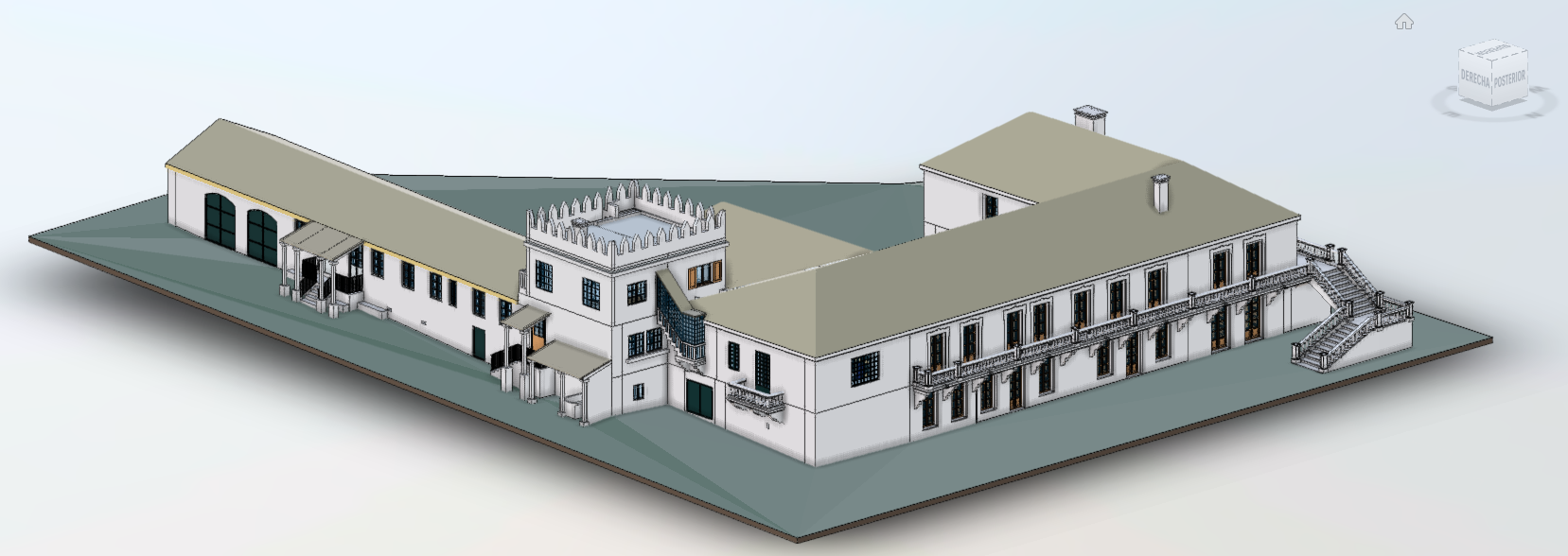 Modelo BIM en Autodesk Revit - Vista Posterior y Torre Almenada