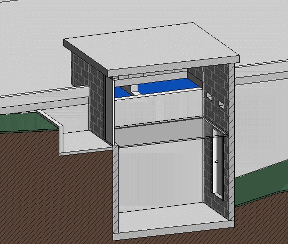 Sección 3D BIM del entresuelo en la caseta de válvulas